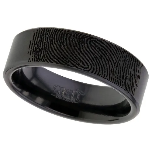 Zirconium Ring with Chamfered Edges and Laser Engraved Fingerprint